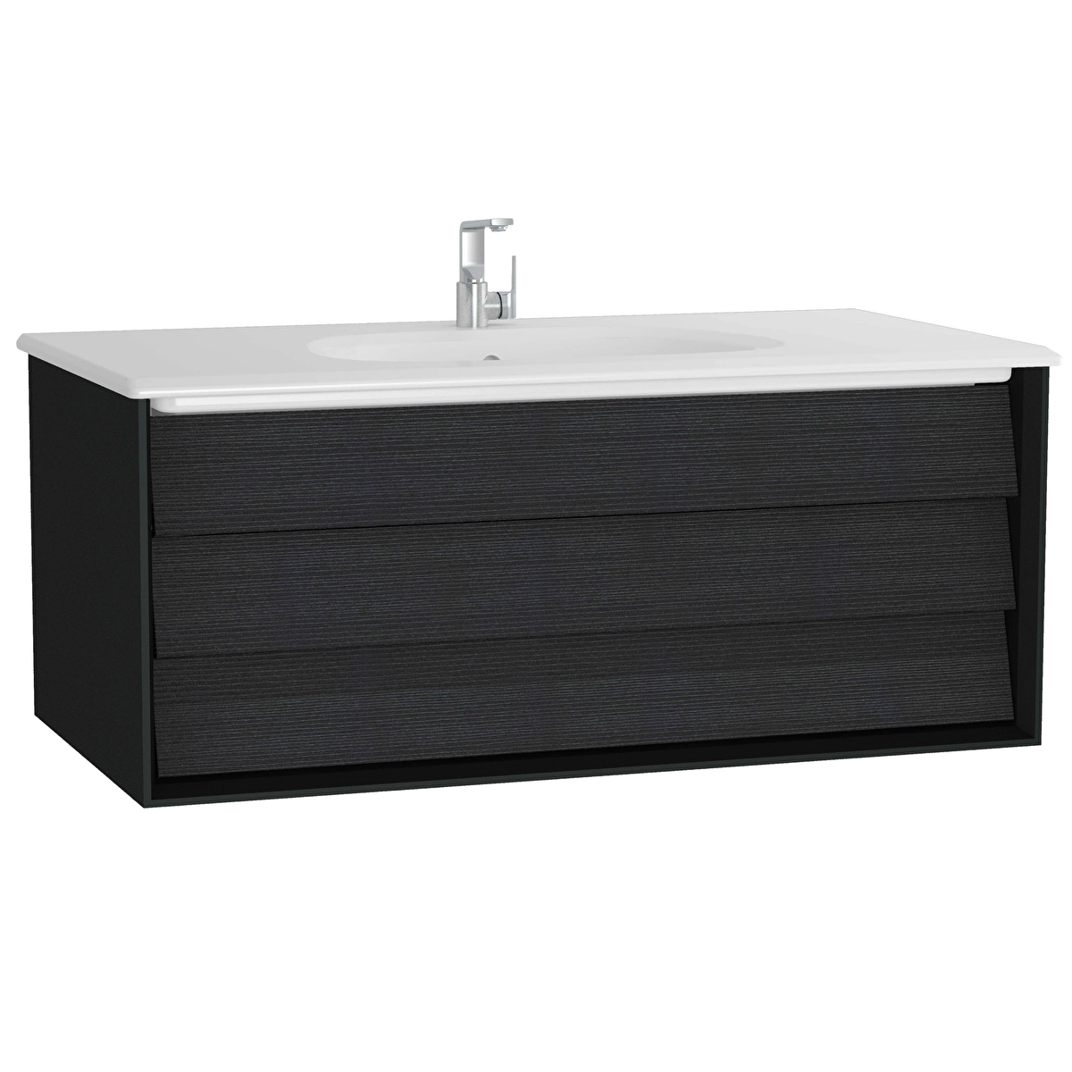 Frame Lavabo Dolabı, Mat Soft Siyah - Hareli Siyah Meşe
