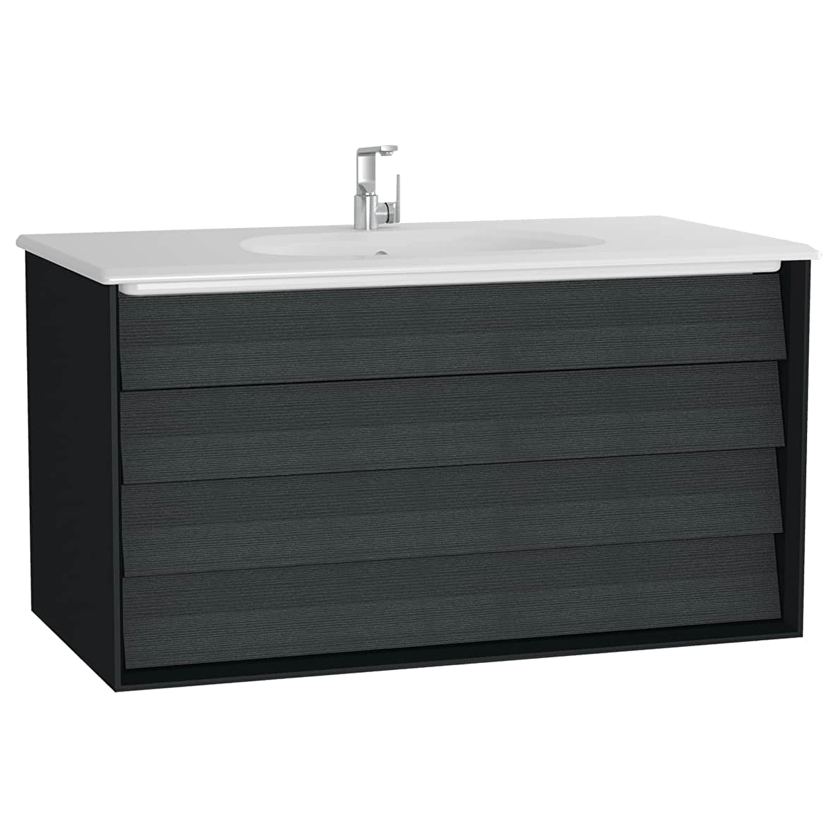 Frame Lavabo Dolabı, Mat Soft Siyah - Hareli Siyah Meşe
