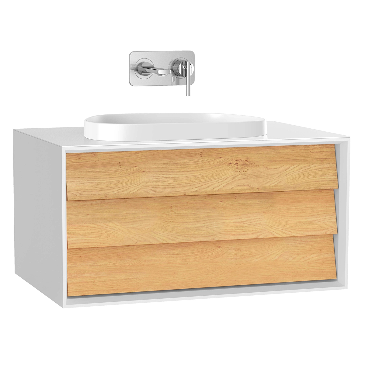 Frame Lavabo Dolabı, Mat Soft Beyaz - Dore Meşe