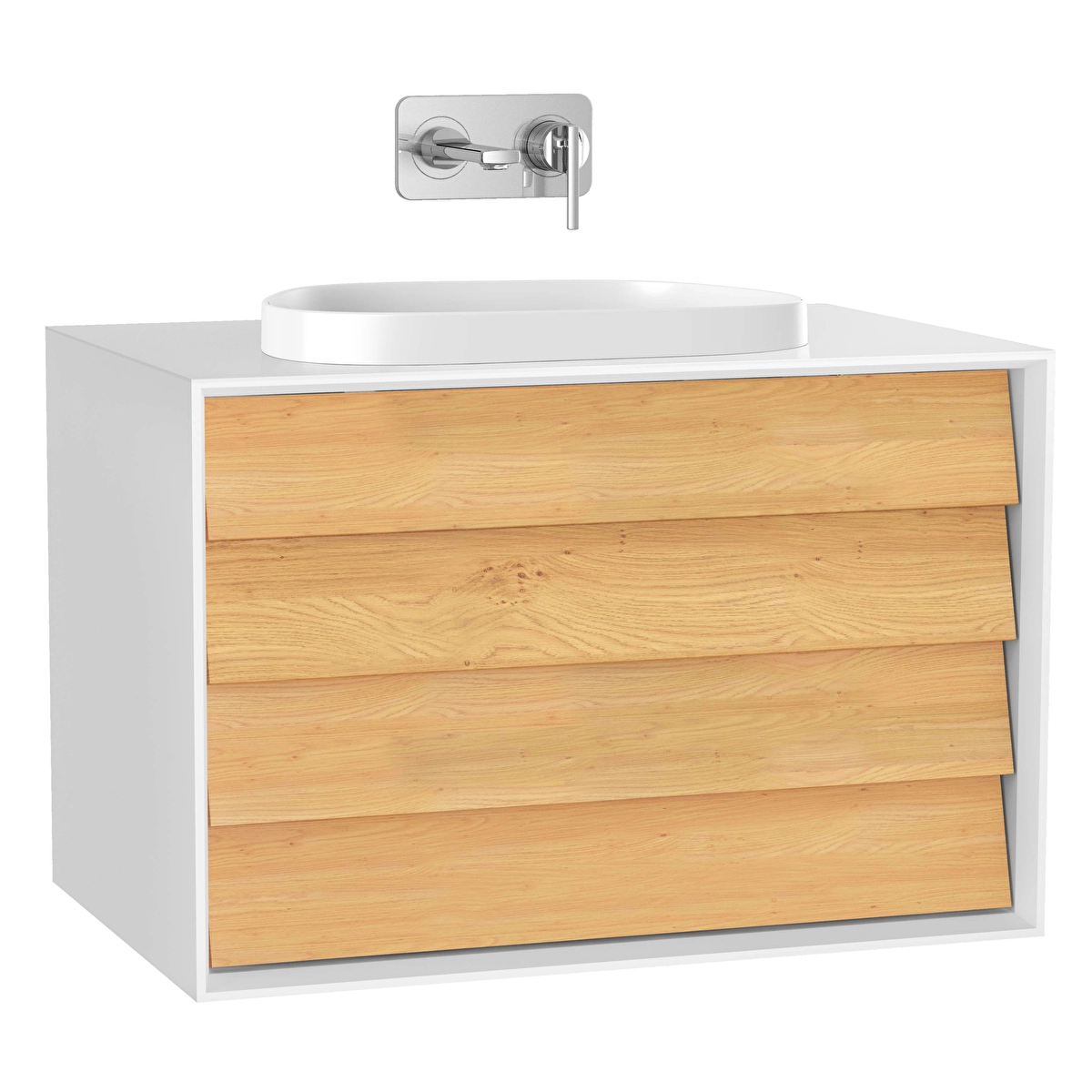 Frame Lavabo Dolabı, Mat Soft Beyaz - Dore Meşe