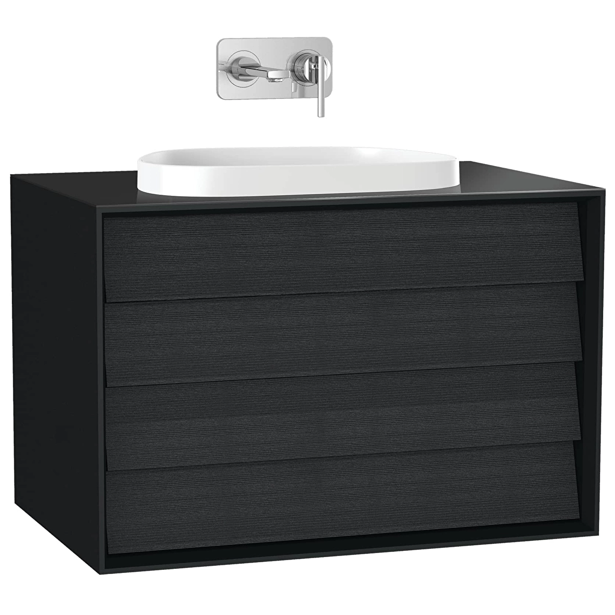 Frame Lavabo Dolabı, Mat Soft Siyah - Hareli Siyah Meşe