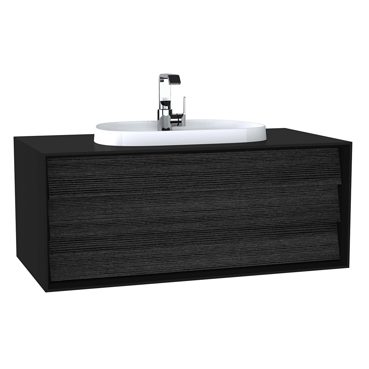 Frame Lavabo Dolabı, Mat Soft Siyah - Hareli Siyah Meşe