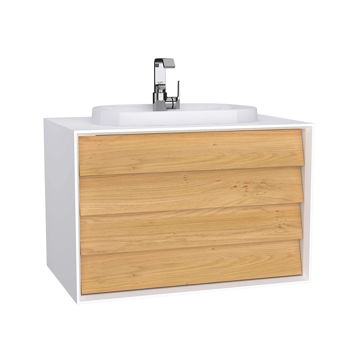 Frame Lavabo Dolabı, Mat Soft Beyaz - Dore Meşe